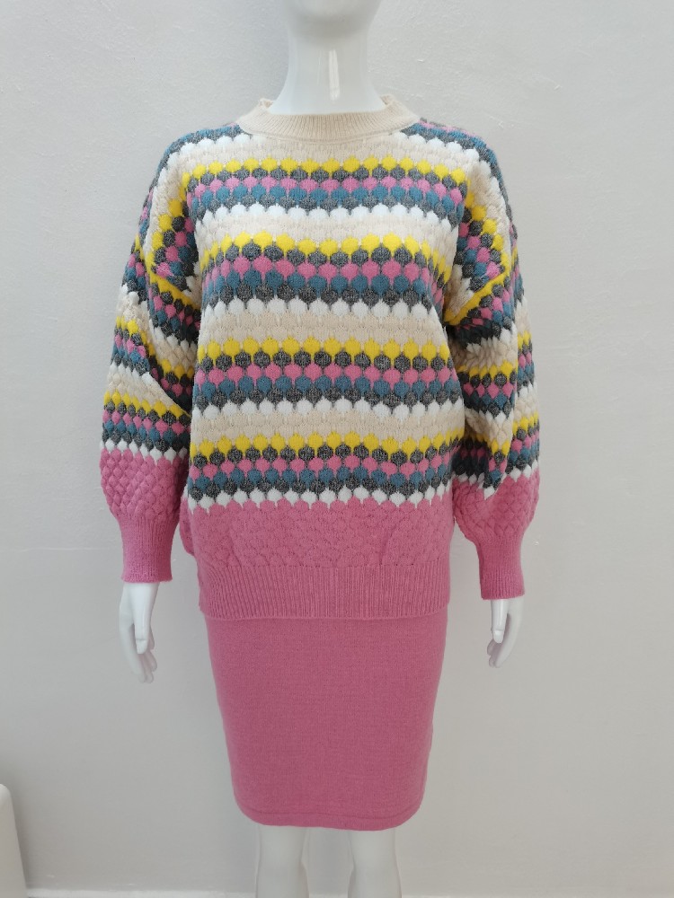 Vintage Women Sweater Top with Skirt